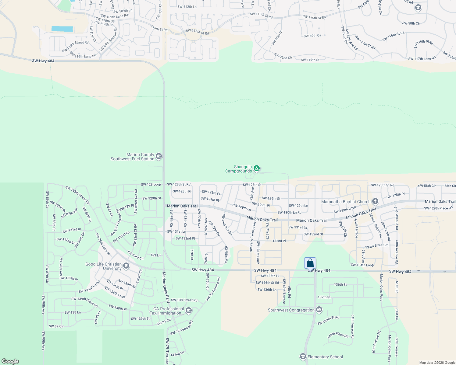 map of restaurants, bars, coffee shops, grocery stores, and more near 7421 Southwest 128th Street in Ocala