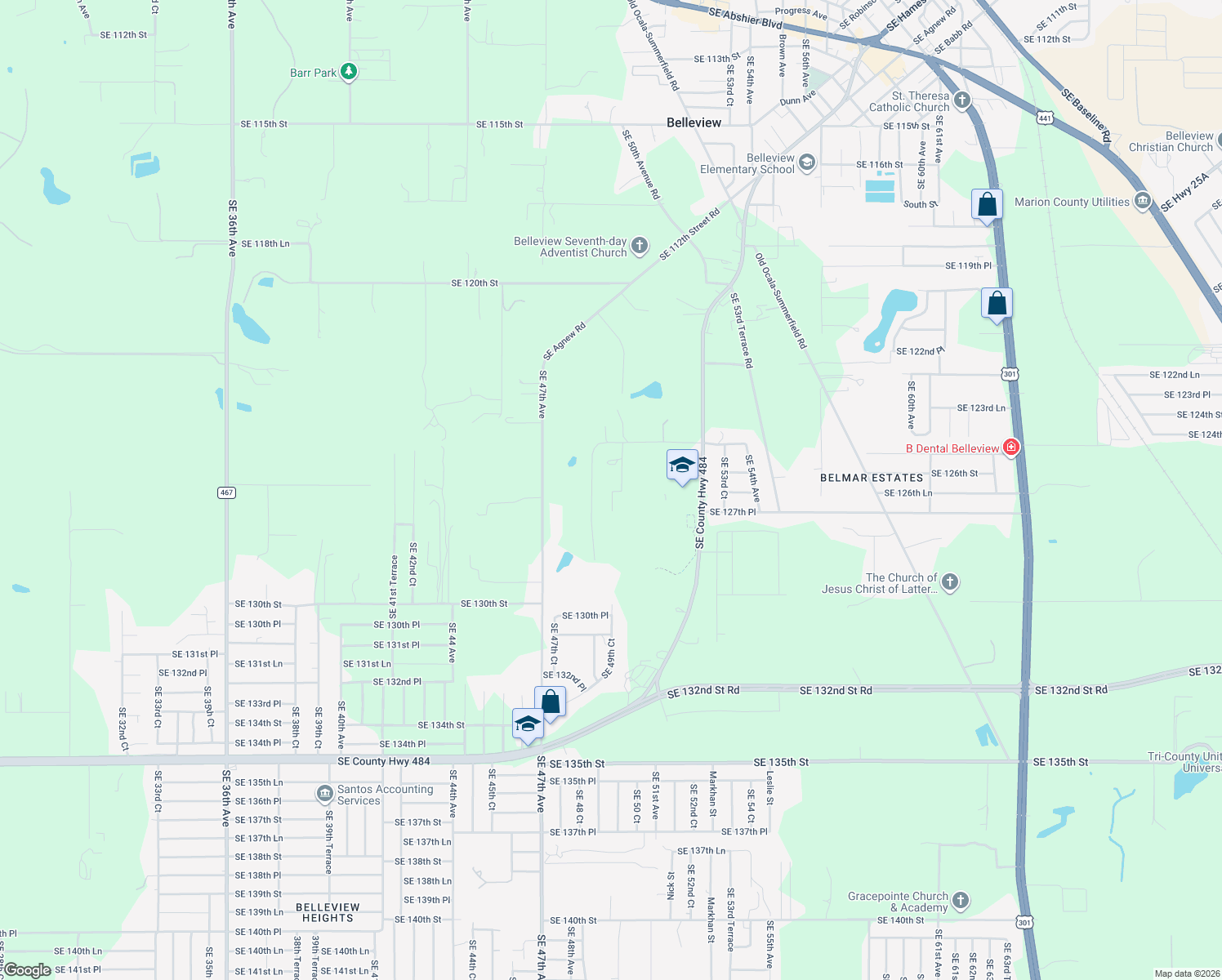 map of restaurants, bars, coffee shops, grocery stores, and more near 12651 Southeast 48 Terrace in Belleview