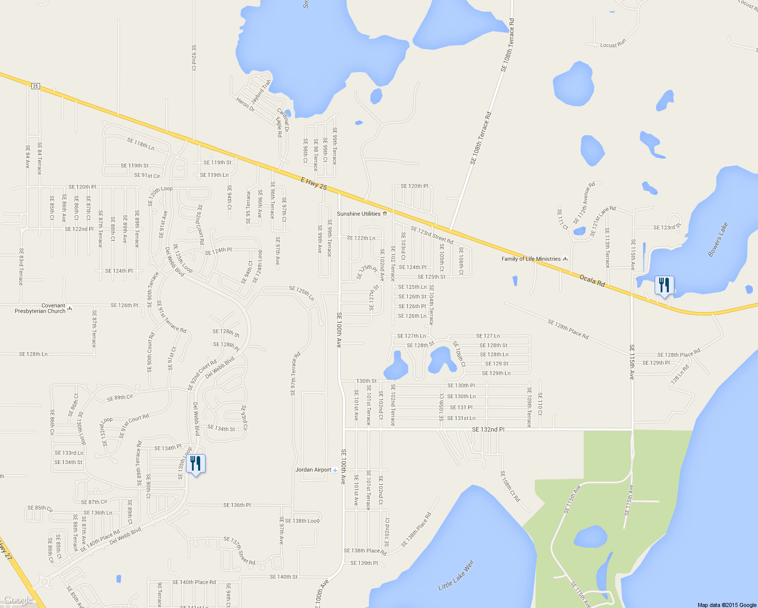map of restaurants, bars, coffee shops, grocery stores, and more near 12604 Southeast 102nd Avenue in Belleview