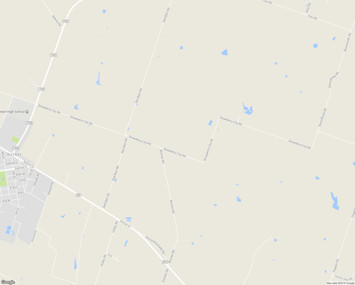 map of restaurants, bars, coffee shops, grocery stores, and more near 1585 Strawberry City Road in Poteet