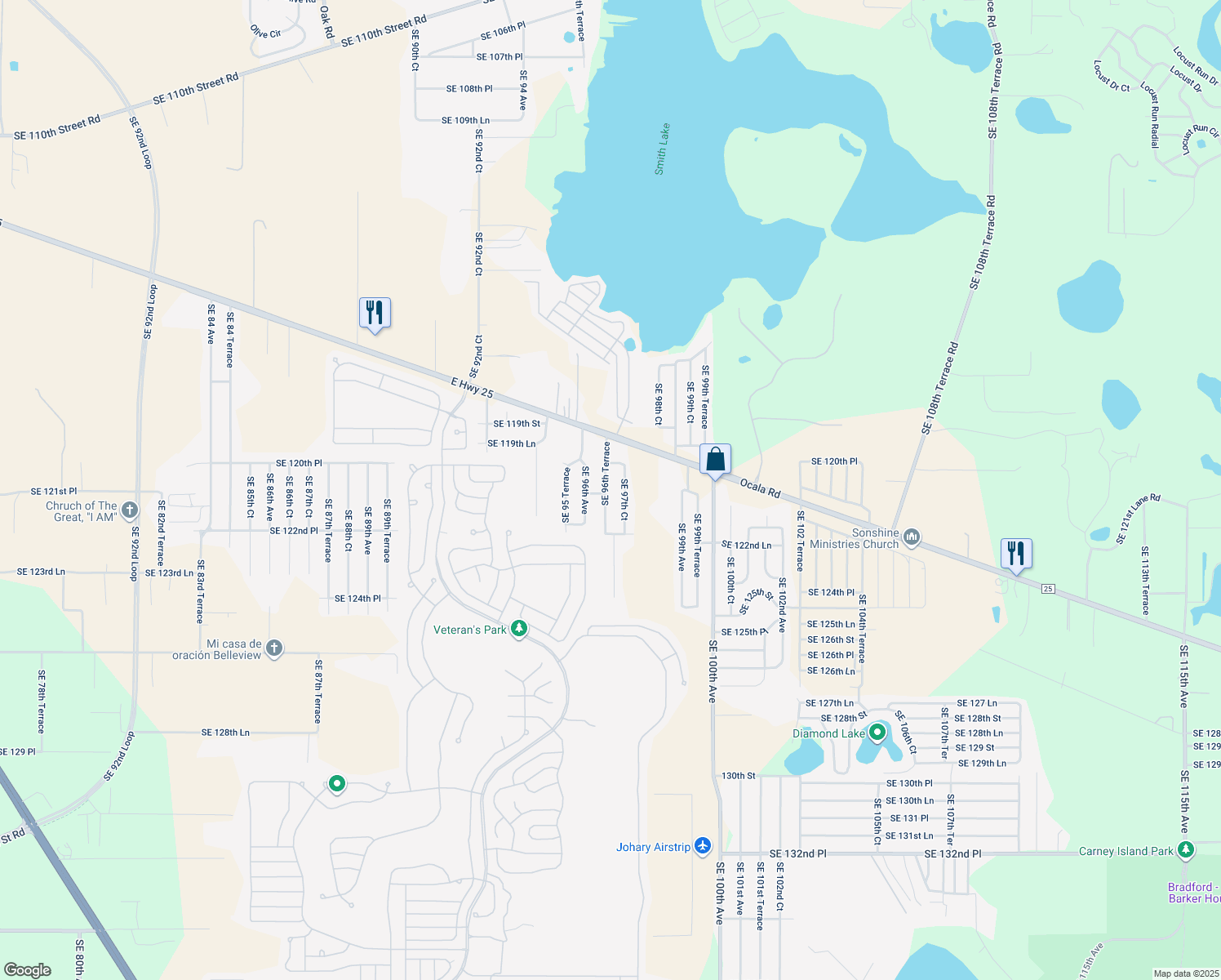 map of restaurants, bars, coffee shops, grocery stores, and more near 12123 Southeast 96th Terrace in Belleview