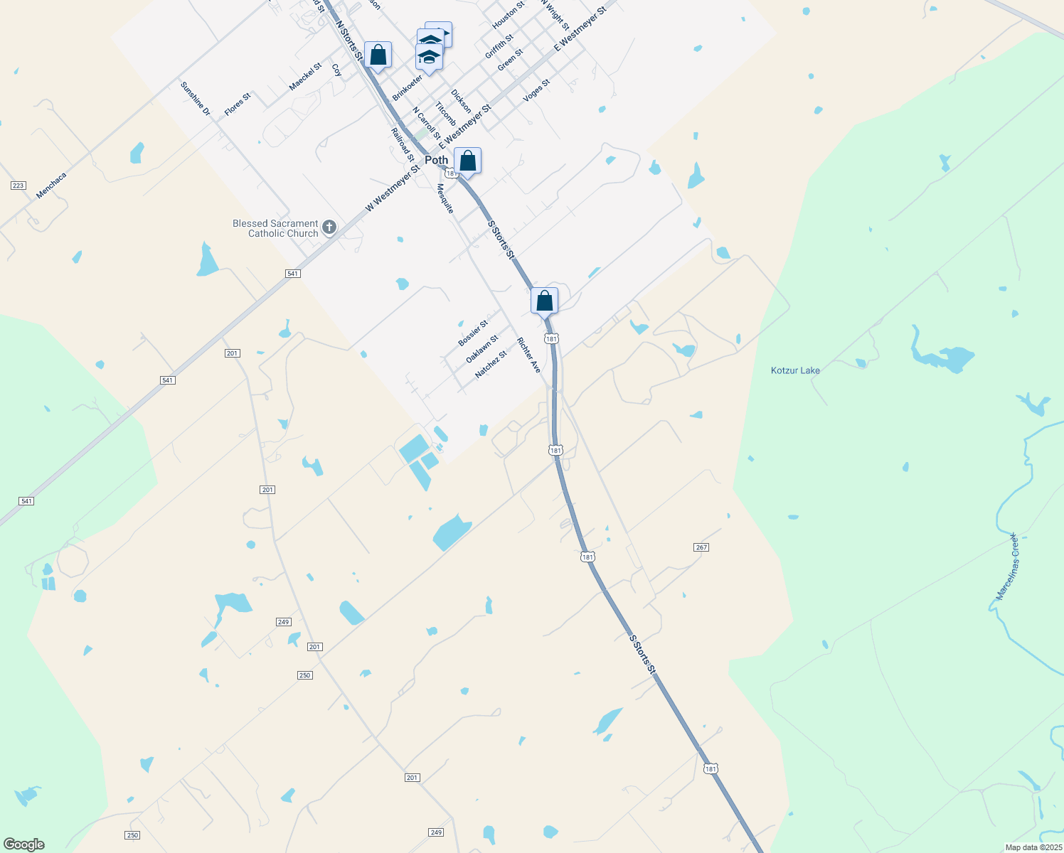 map of restaurants, bars, coffee shops, grocery stores, and more near 6618 U.S. 181 in Falls City