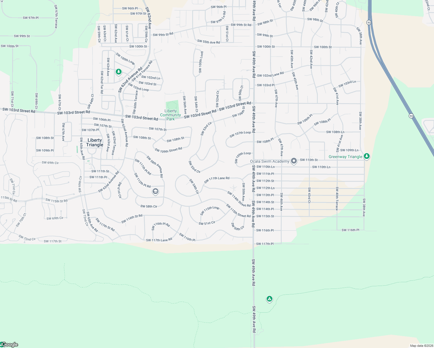 map of restaurants, bars, coffee shops, grocery stores, and more near 5251 Southwest 111th Lane Road in Ocala