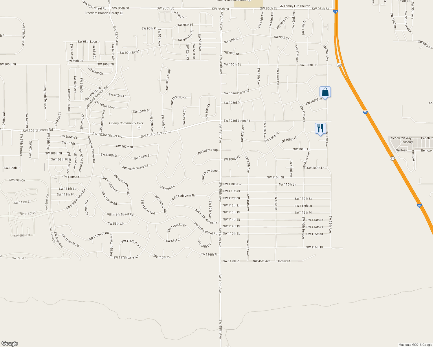 map of restaurants, bars, coffee shops, grocery stores, and more near 4910 Southwest 109th Loop in Ocala