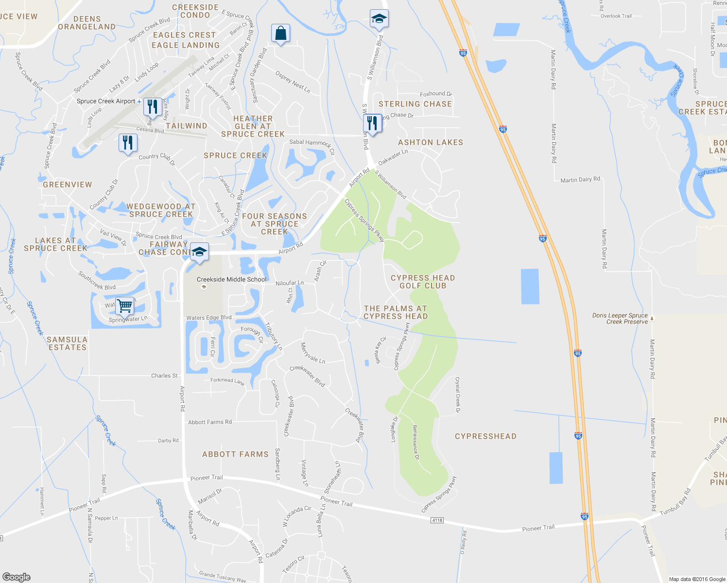 map of restaurants, bars, coffee shops, grocery stores, and more near 1737 Arash Circle in Port Orange