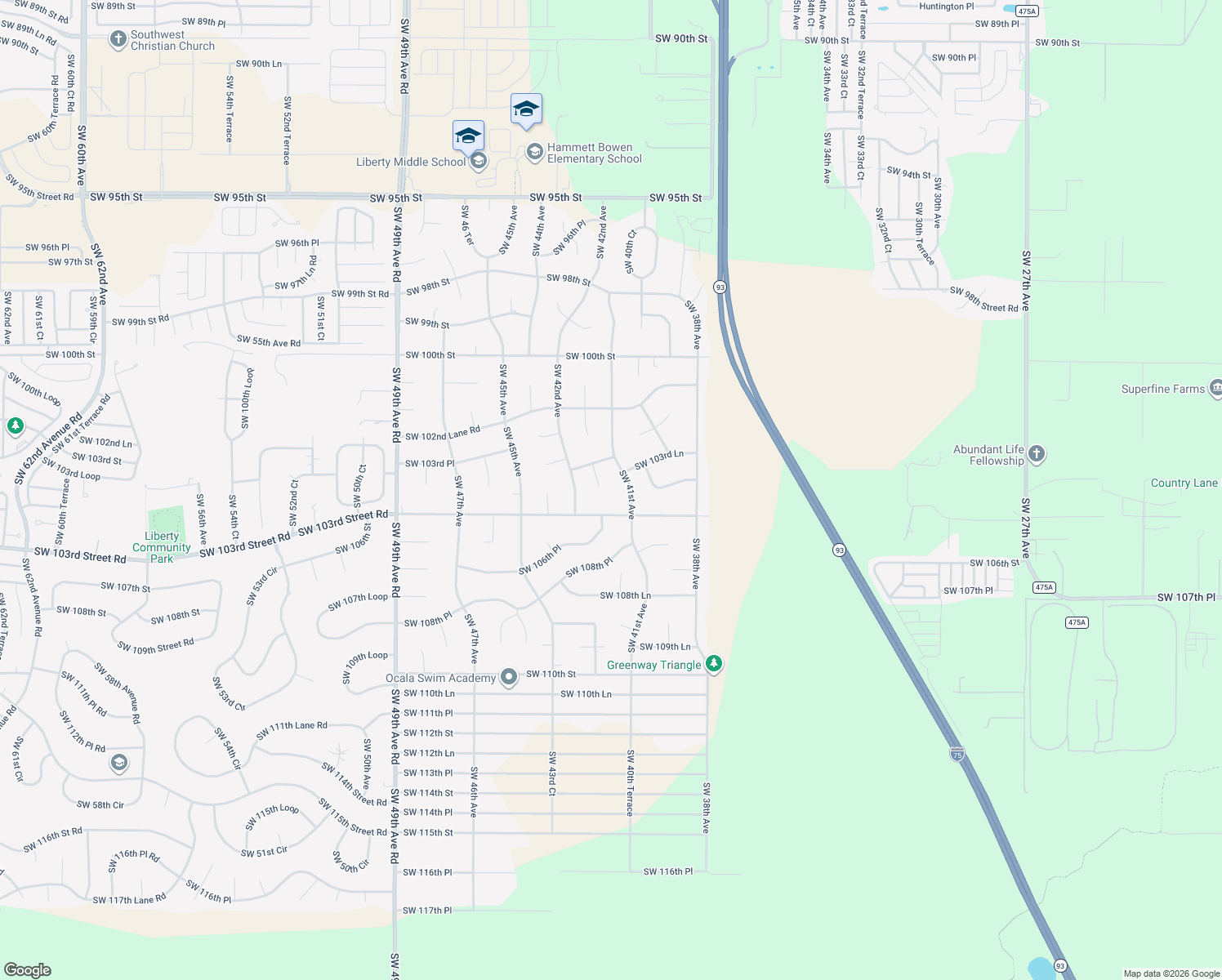 map of restaurants, bars, coffee shops, grocery stores, and more near 10385 Southwest 41st Court in Ocala