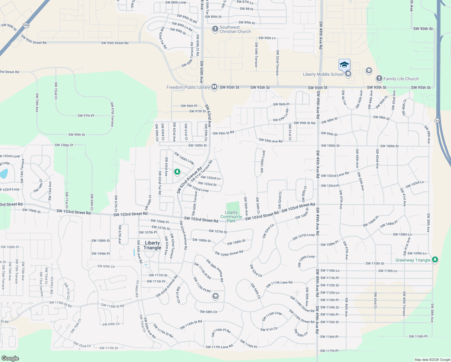 map of restaurants, bars, coffee shops, grocery stores, and more near 5960 Southwest 103rd Loop in Ocala