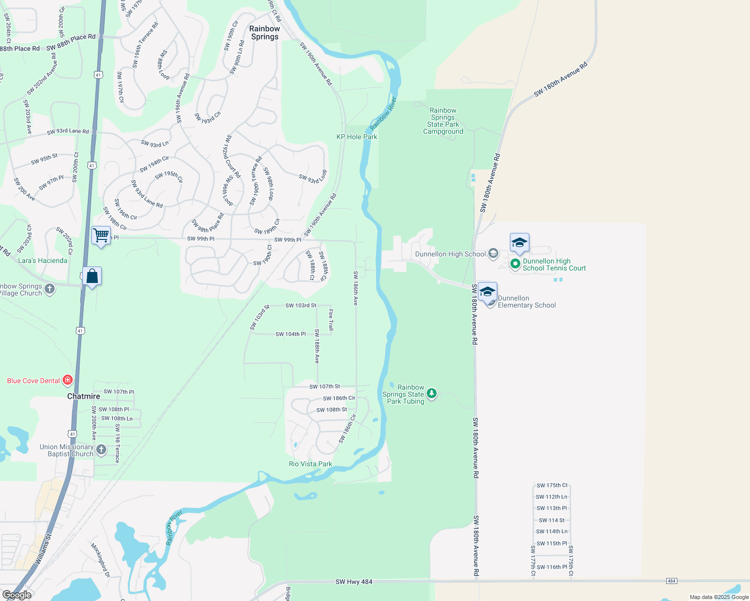 map of restaurants, bars, coffee shops, grocery stores, and more near 10273 Southwest 186th Avenue in Dunnellon