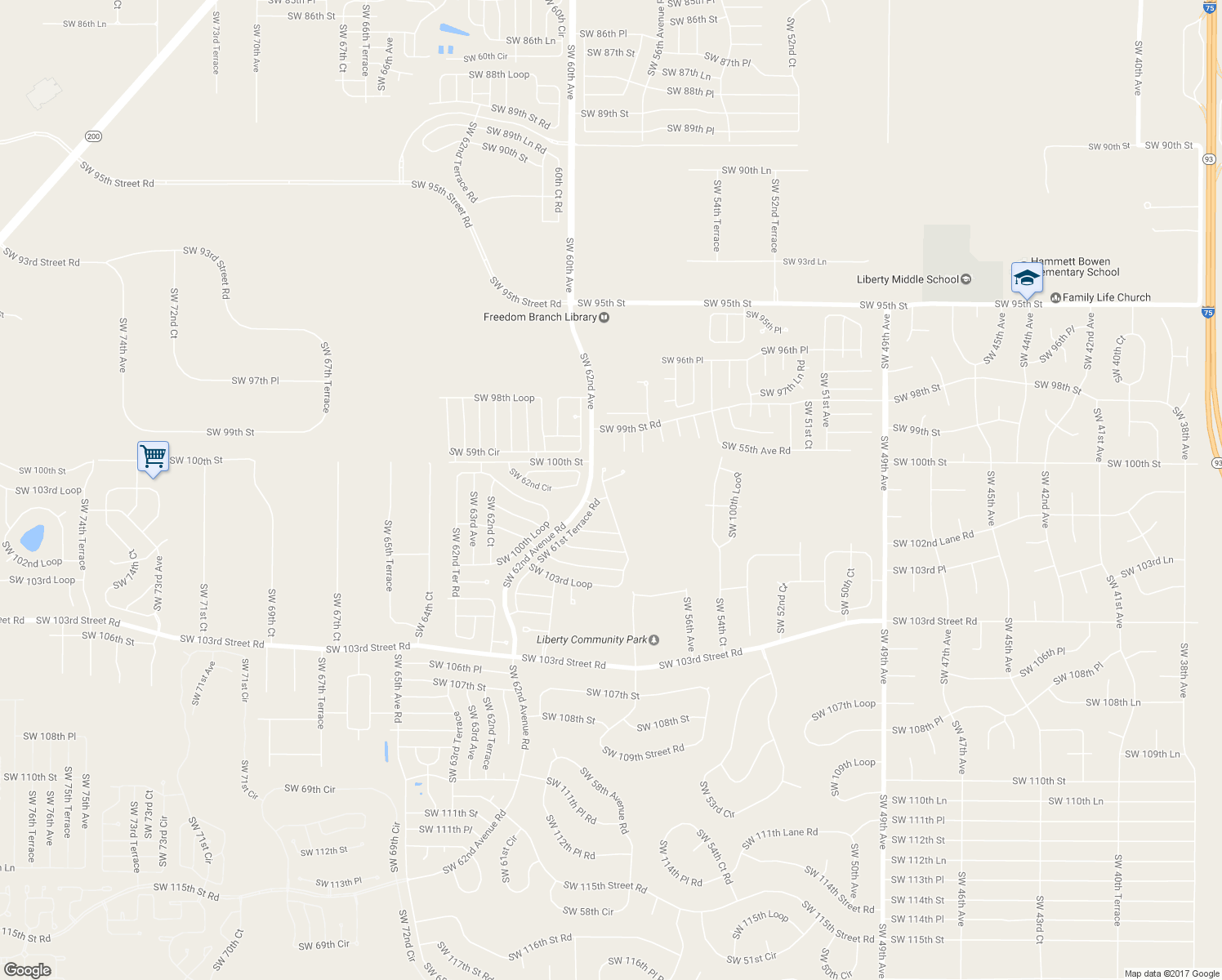 map of restaurants, bars, coffee shops, grocery stores, and more near 5848 Southwest 103rd Loop in Ocala