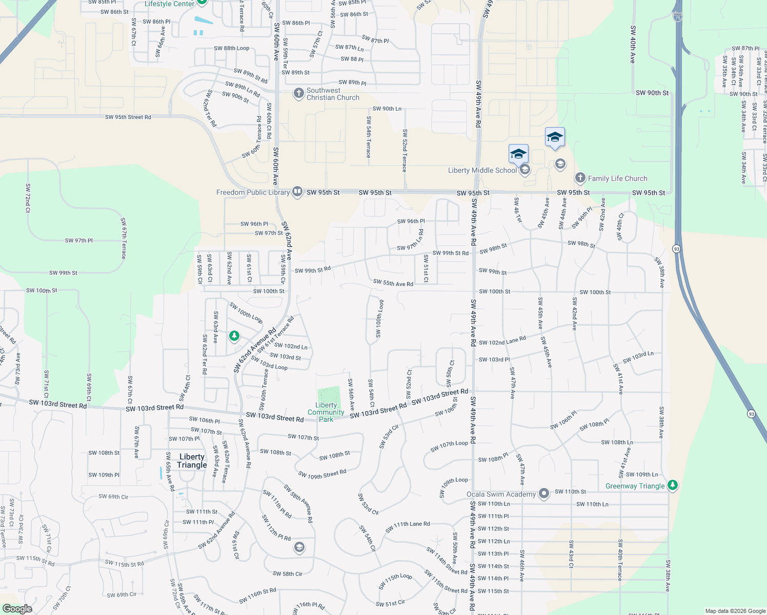 map of restaurants, bars, coffee shops, grocery stores, and more near 5431 Southwest 100th Loop in Ocala
