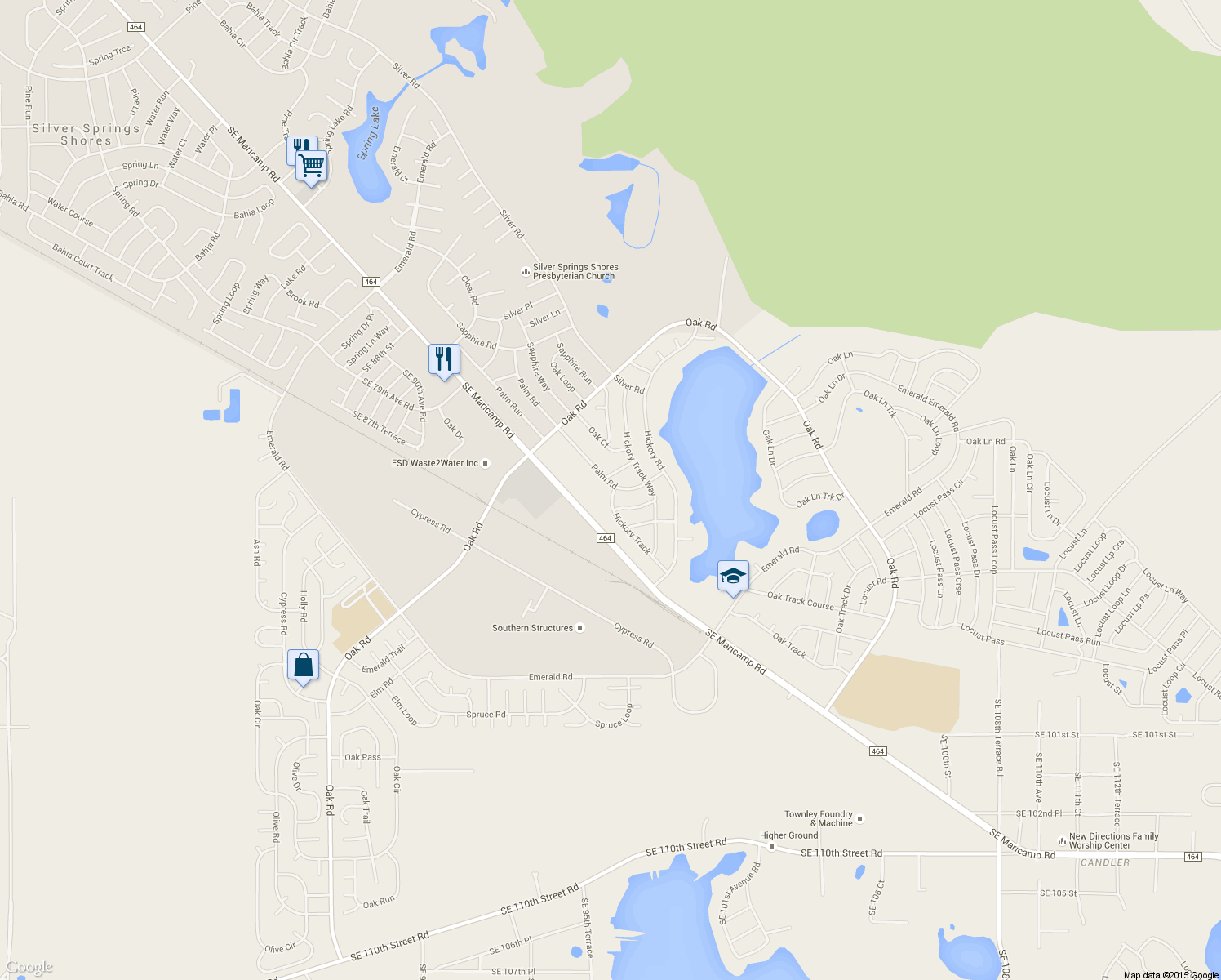 map of restaurants, bars, coffee shops, grocery stores, and more near 67 Palm Rd in Ocala