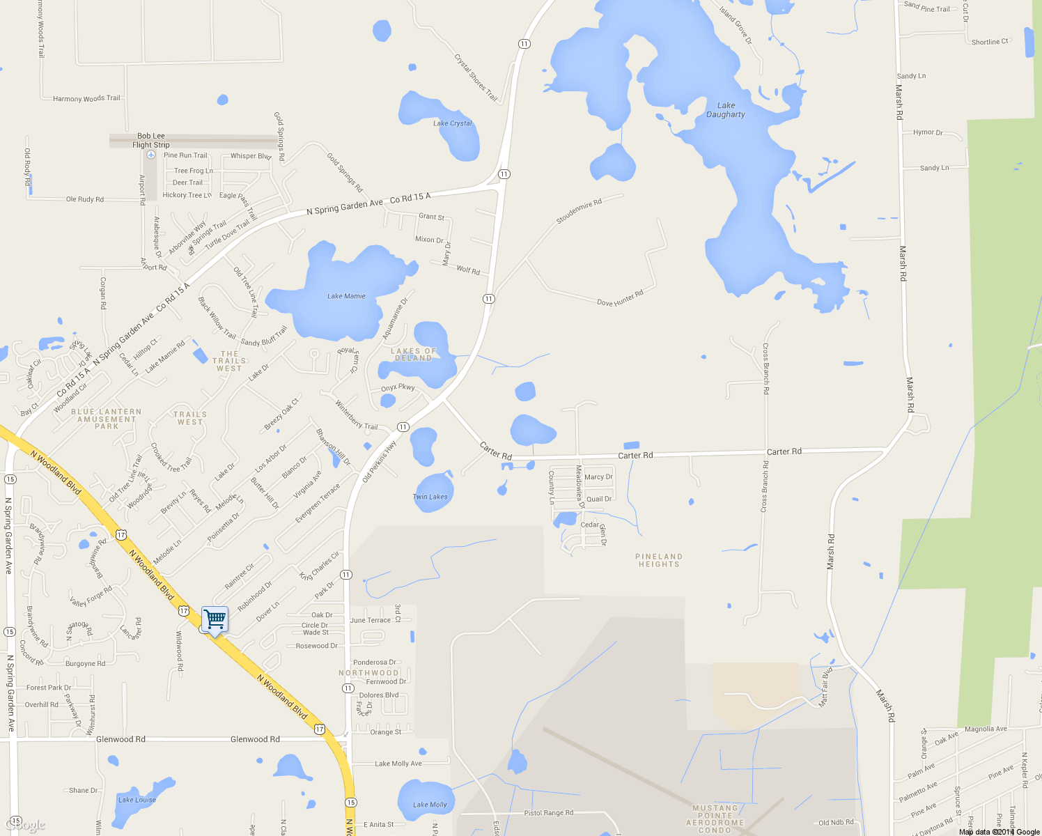 map of restaurants, bars, coffee shops, grocery stores, and more near 925 Carter Rd in DeLand
