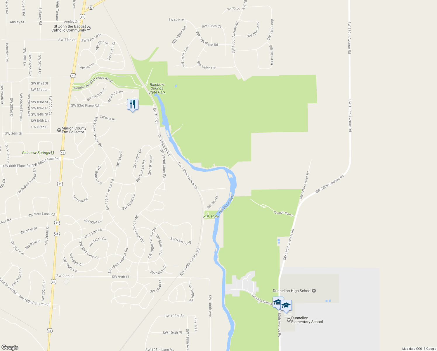 map of restaurants, bars, coffee shops, grocery stores, and more near 9067 Southwest 190th Avenue Road in Dunnellon