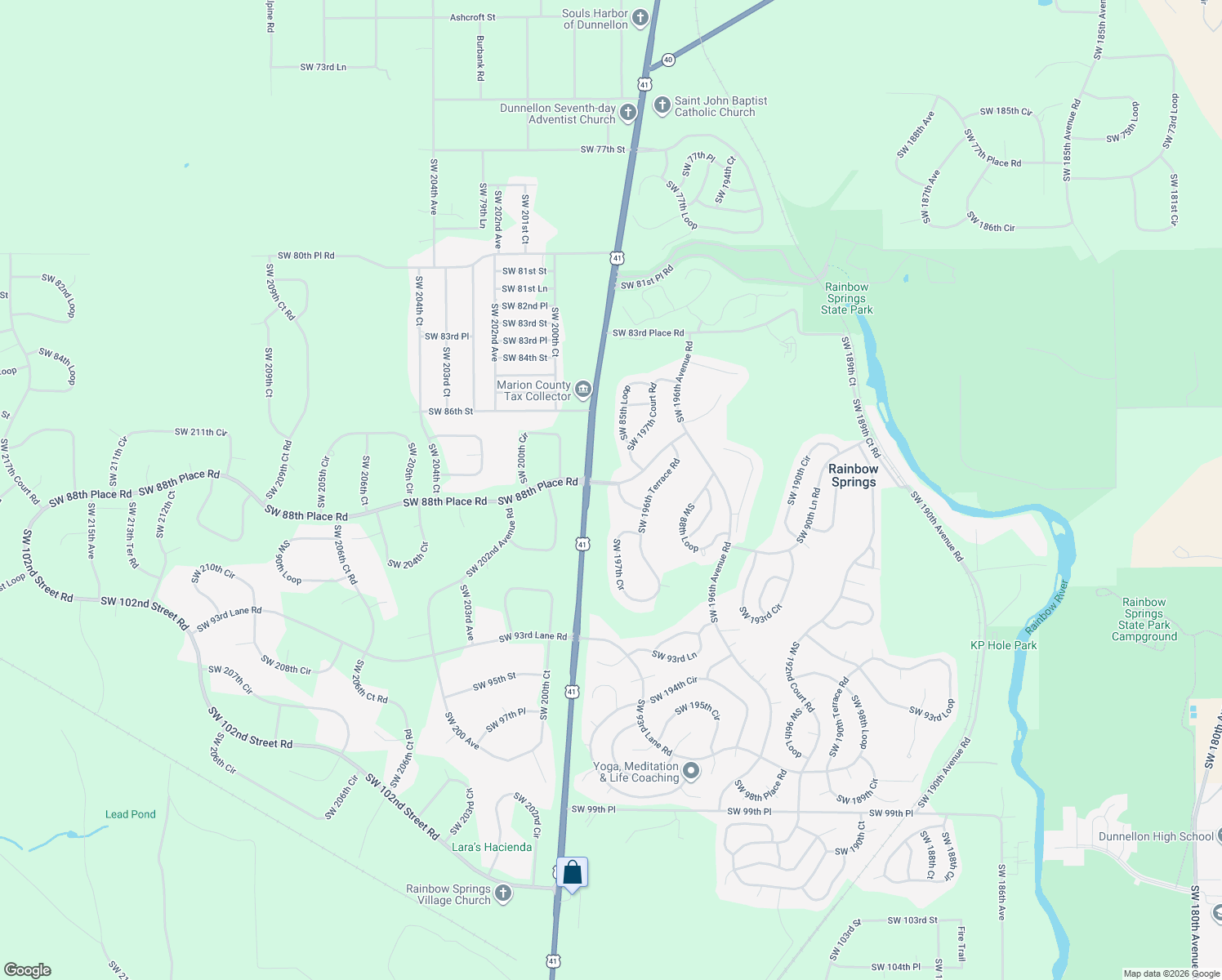 map of restaurants, bars, coffee shops, grocery stores, and more near 8870 Southwest 198th Court in Dunnellon