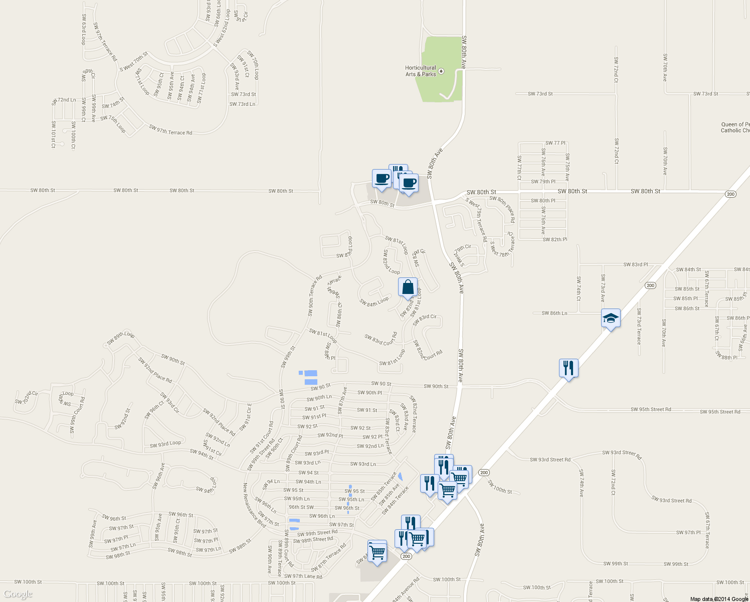 map of restaurants, bars, coffee shops, grocery stores, and more near 8496 Southwest 84th Loop in Ocala