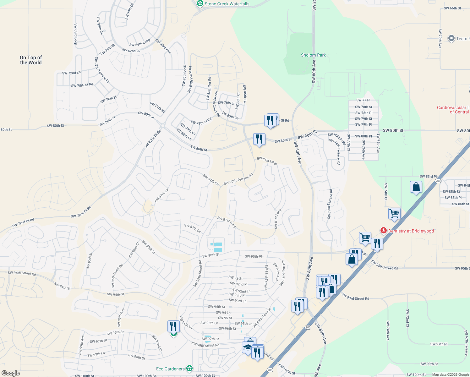 map of restaurants, bars, coffee shops, grocery stores, and more near 8445 Southwest 86th Terrace in Ocala