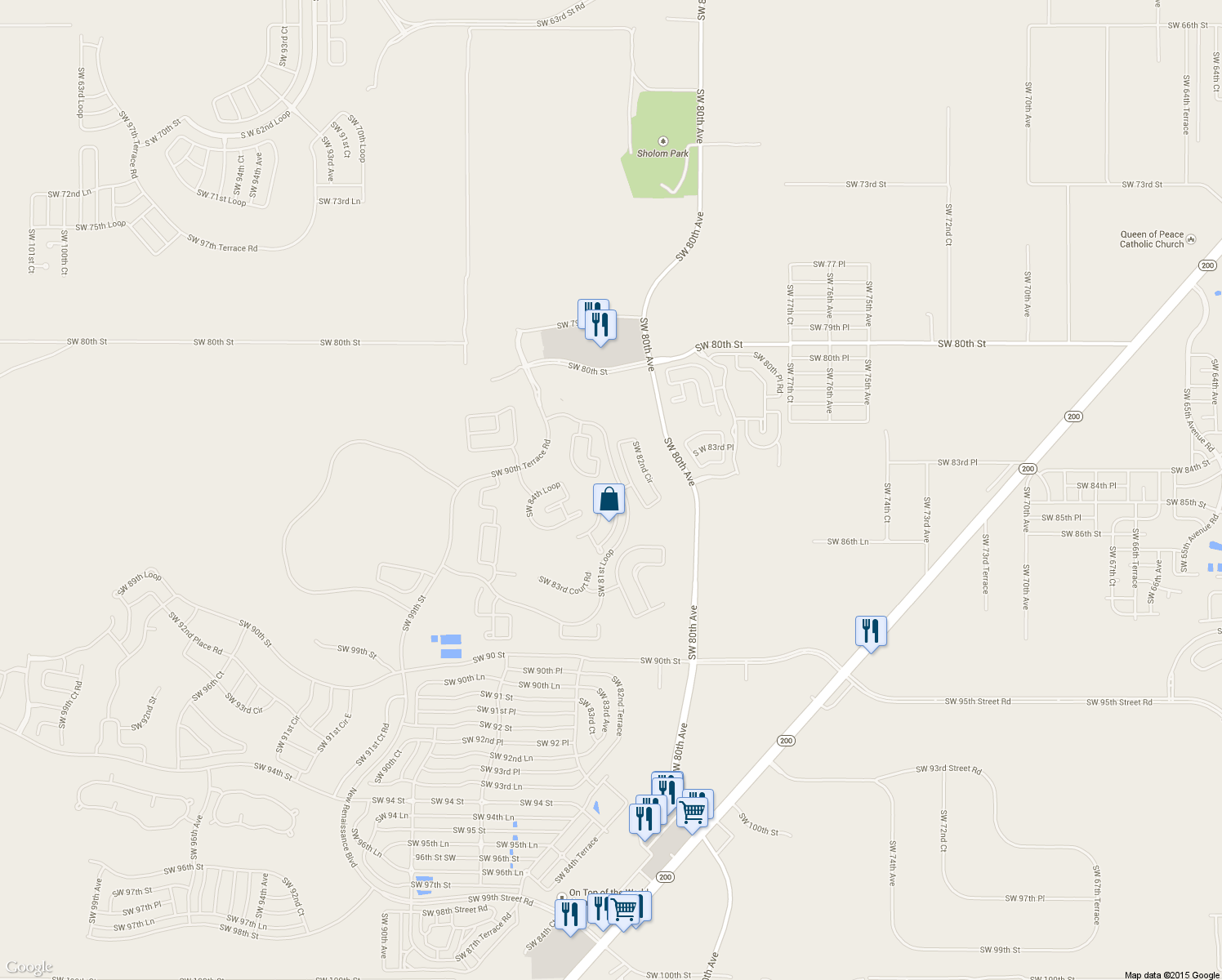 map of restaurants, bars, coffee shops, grocery stores, and more near 8259 Southwest 84th Place Road in Ocala
