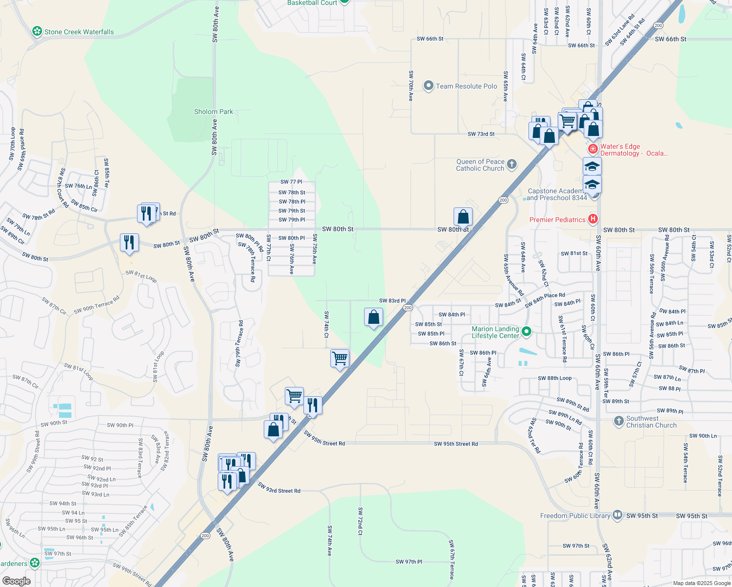 map of restaurants, bars, coffee shops, grocery stores, and more near 7231 Southwest 83rd Place in Ocala