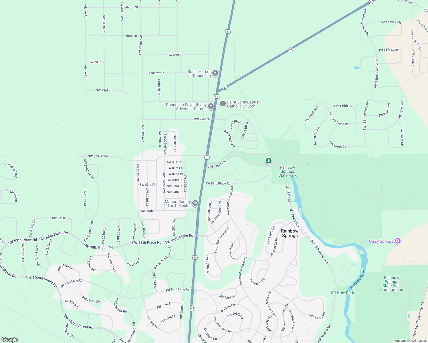 map of restaurants, bars, coffee shops, grocery stores, and more near 19713 Southwest 82nd Loop in Dunnellon