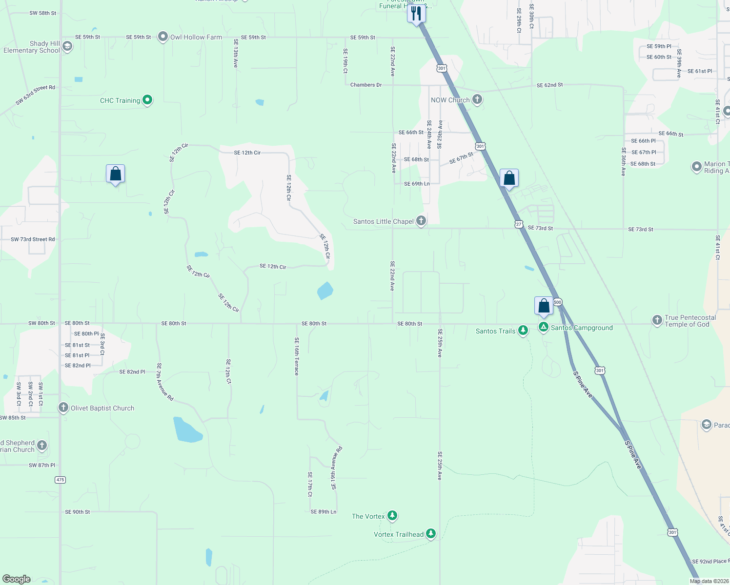 map of restaurants, bars, coffee shops, grocery stores, and more near 7828 Southeast 22nd Avenue in Ocala