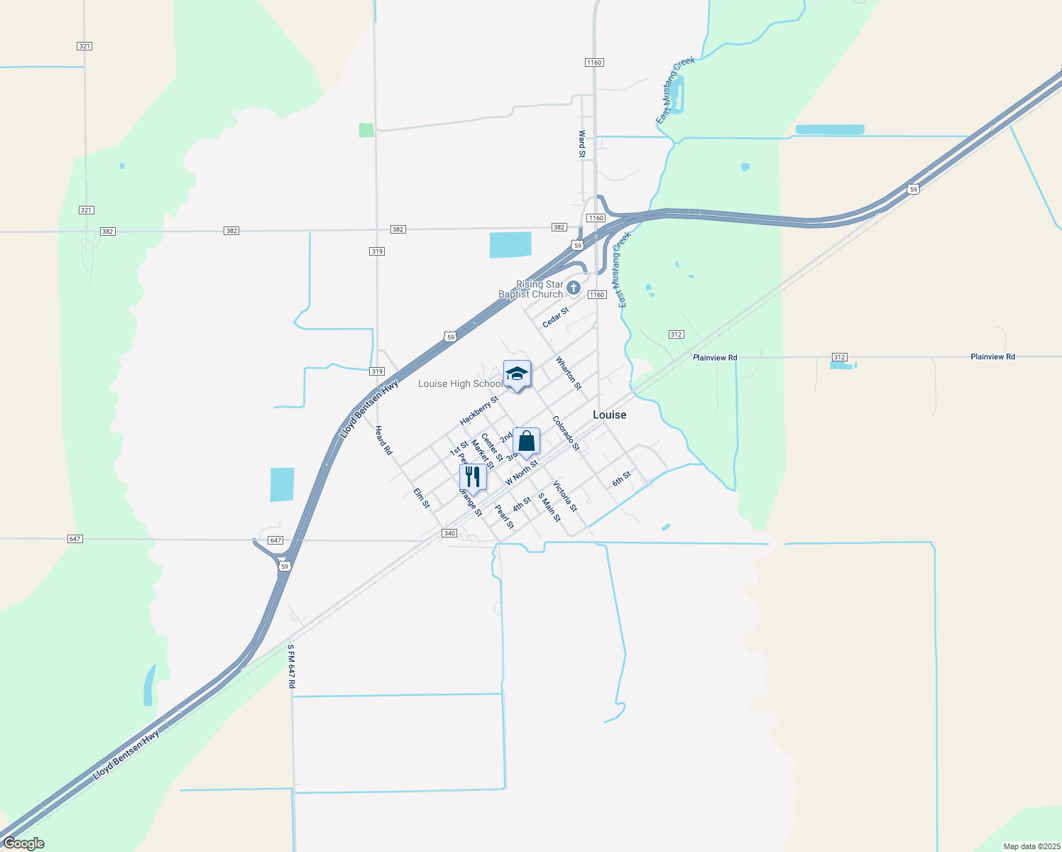 map of restaurants, bars, coffee shops, grocery stores, and more near 501 2nd Street in Louise