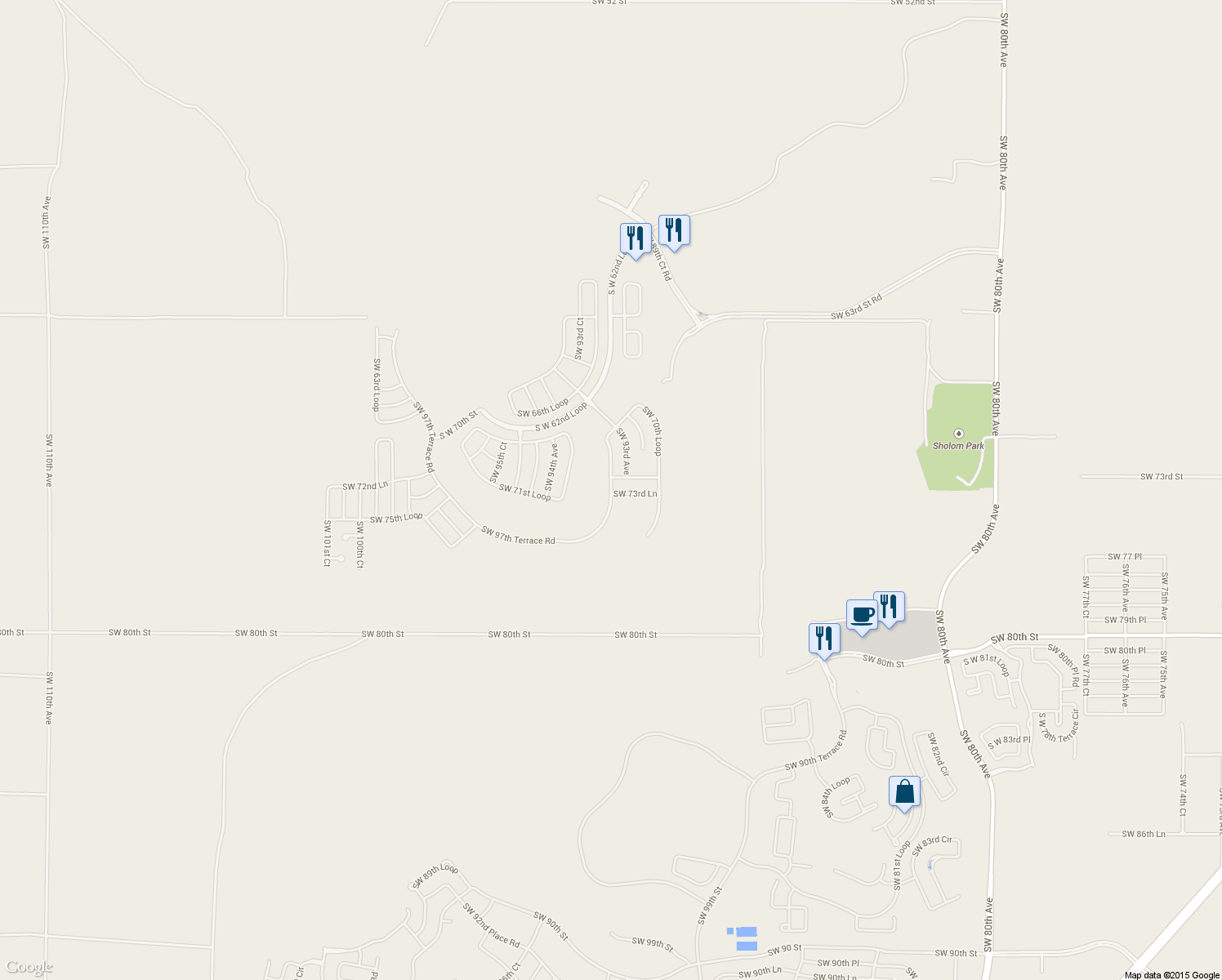 map of restaurants, bars, coffee shops, grocery stores, and more near 9161 Southwest 70th Loop in Ocala