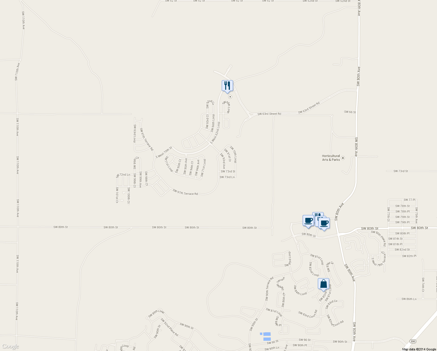 map of restaurants, bars, coffee shops, grocery stores, and more near 9181 Southwest 70th Loop in Ocala
