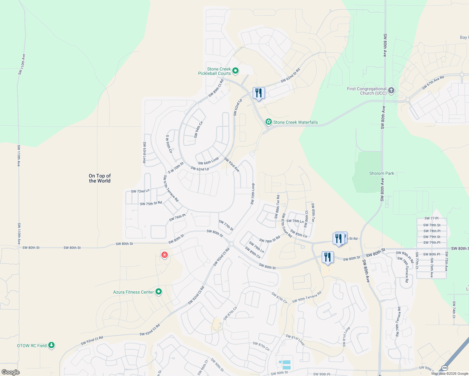 map of restaurants, bars, coffee shops, grocery stores, and more near 9502 Southwest 70th Loop in Ocala