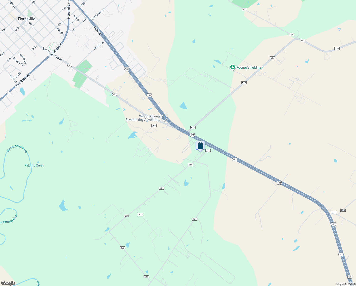 map of restaurants, bars, coffee shops, grocery stores, and more near 938 U.S. 181 in Floresville