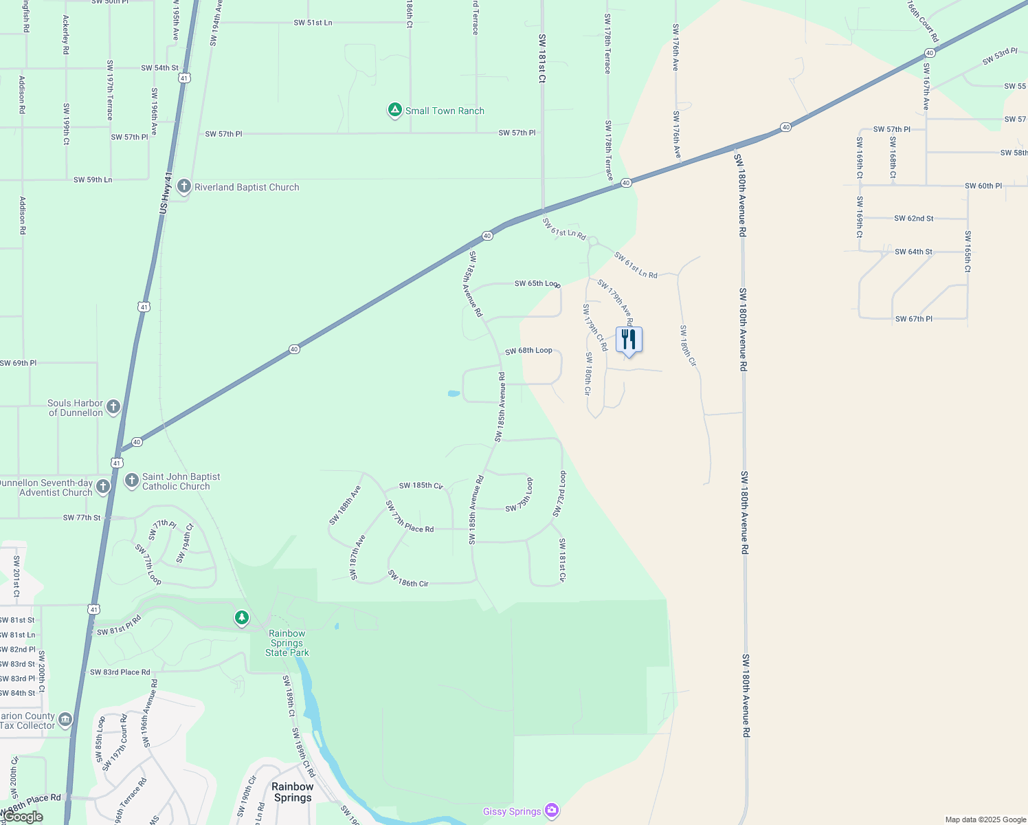 map of restaurants, bars, coffee shops, grocery stores, and more near 7188 Southwest 182nd Court in Dunnellon