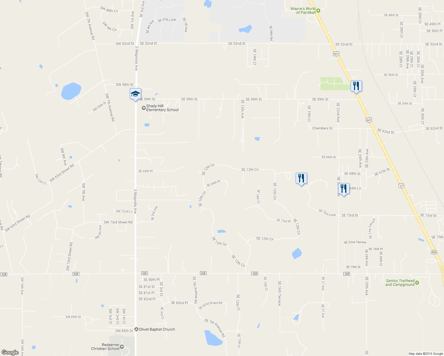 map of restaurants, bars, coffee shops, grocery stores, and more near 897 Southeast 69th Place in Ocala