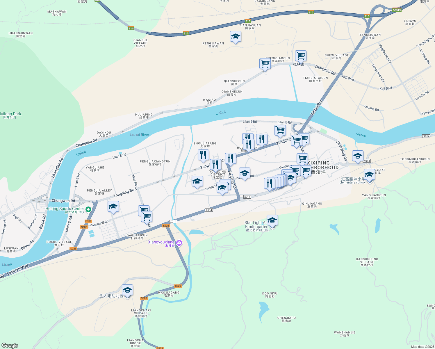 map of restaurants, bars, coffee shops, grocery stores, and more near in Zhangjiajie