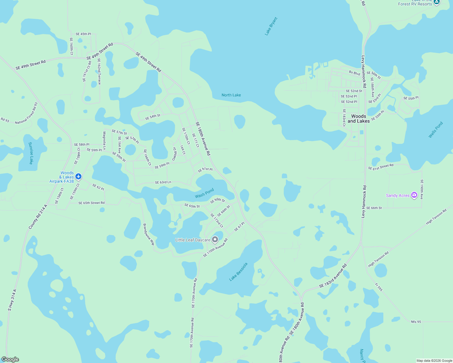 map of restaurants, bars, coffee shops, grocery stores, and more near 6378 Southeast 180th Avenue Road in Ocklawaha