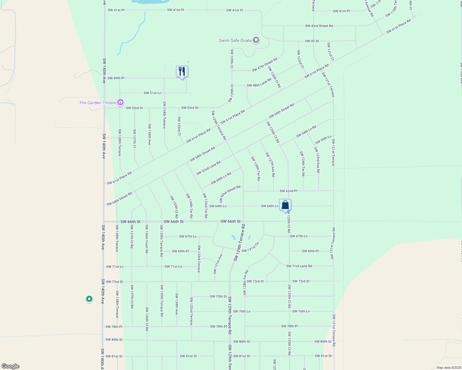 map of restaurants, bars, coffee shops, grocery stores, and more near 12945 Southwest 62nd Street Road in Ocala
