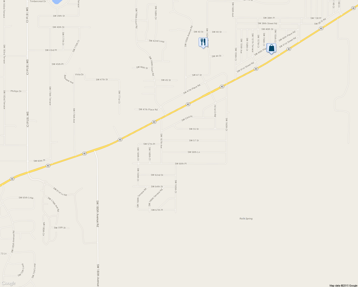 map of restaurants, bars, coffee shops, grocery stores, and more near 16564 Southwest 57 Street in Ocala