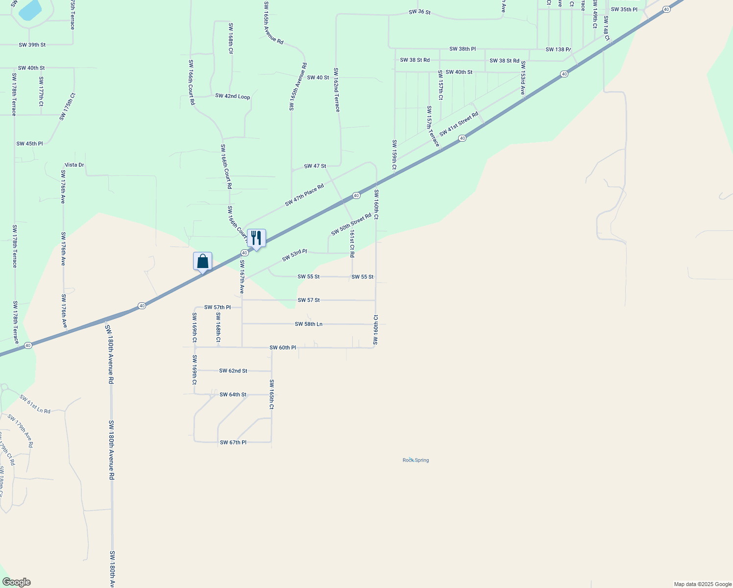 map of restaurants, bars, coffee shops, grocery stores, and more near 16145 Southwest 57 Street in Ocala