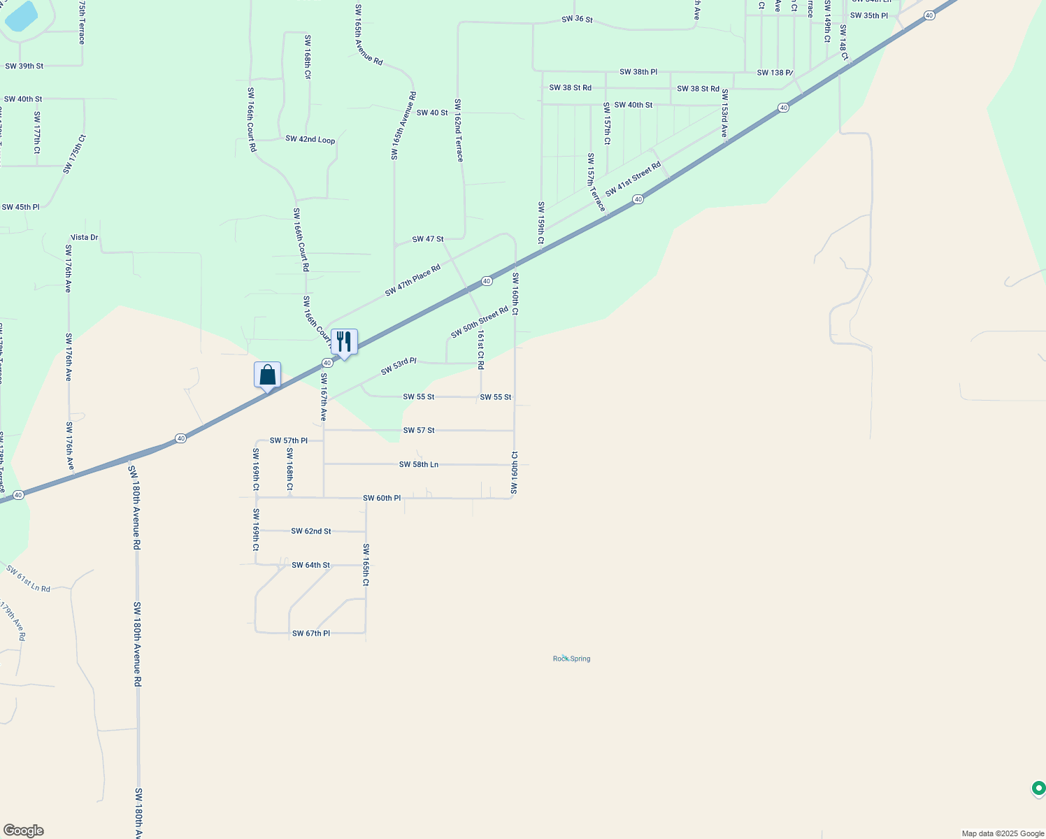 map of restaurants, bars, coffee shops, grocery stores, and more near 5667 Southwest 160th Court in Ocala