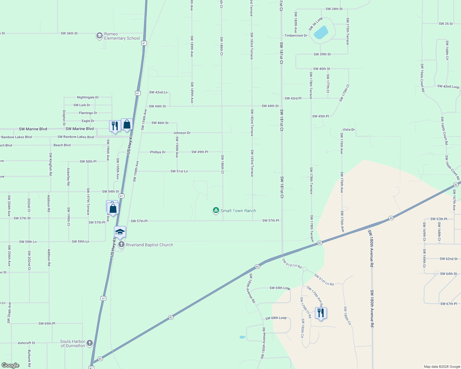map of restaurants, bars, coffee shops, grocery stores, and more near 5349 Southwest 186th Court in Dunnellon