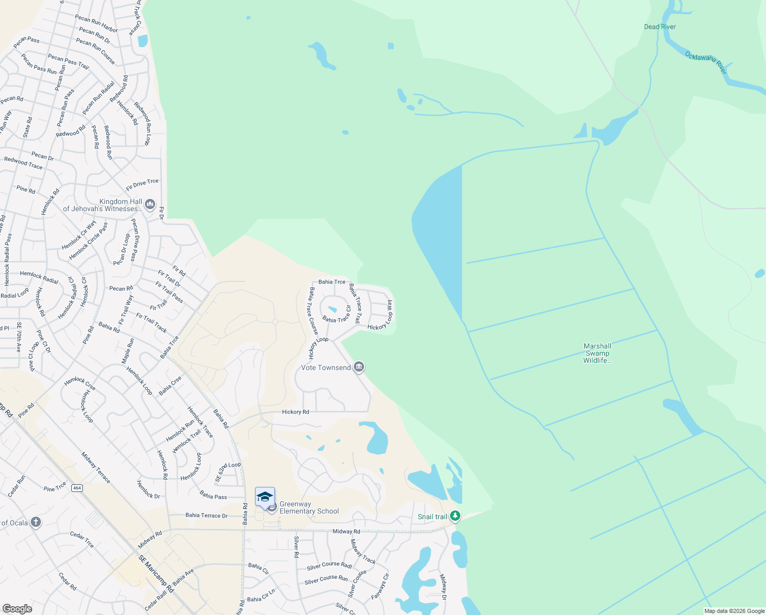 map of restaurants, bars, coffee shops, grocery stores, and more near 2 Hickory Loop Trace in Ocala