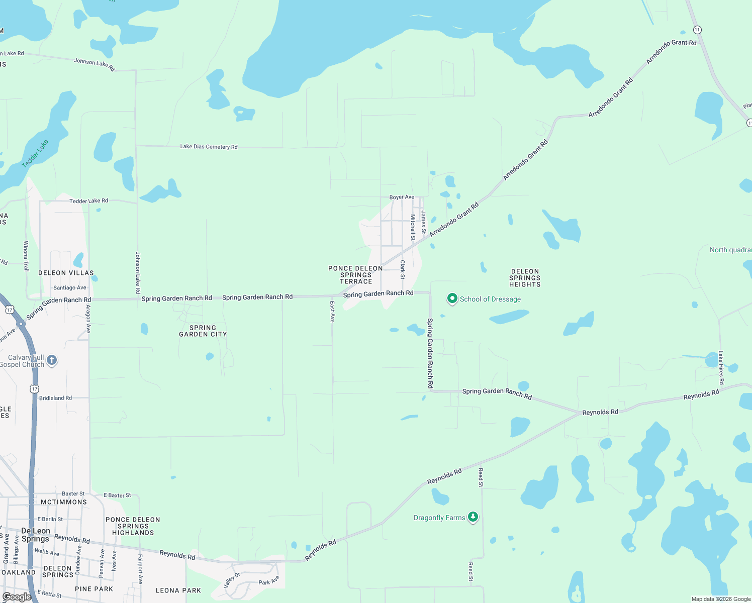 map of restaurants, bars, coffee shops, grocery stores, and more near 1240 Spring Garden Ranch Road in De Leon Springs