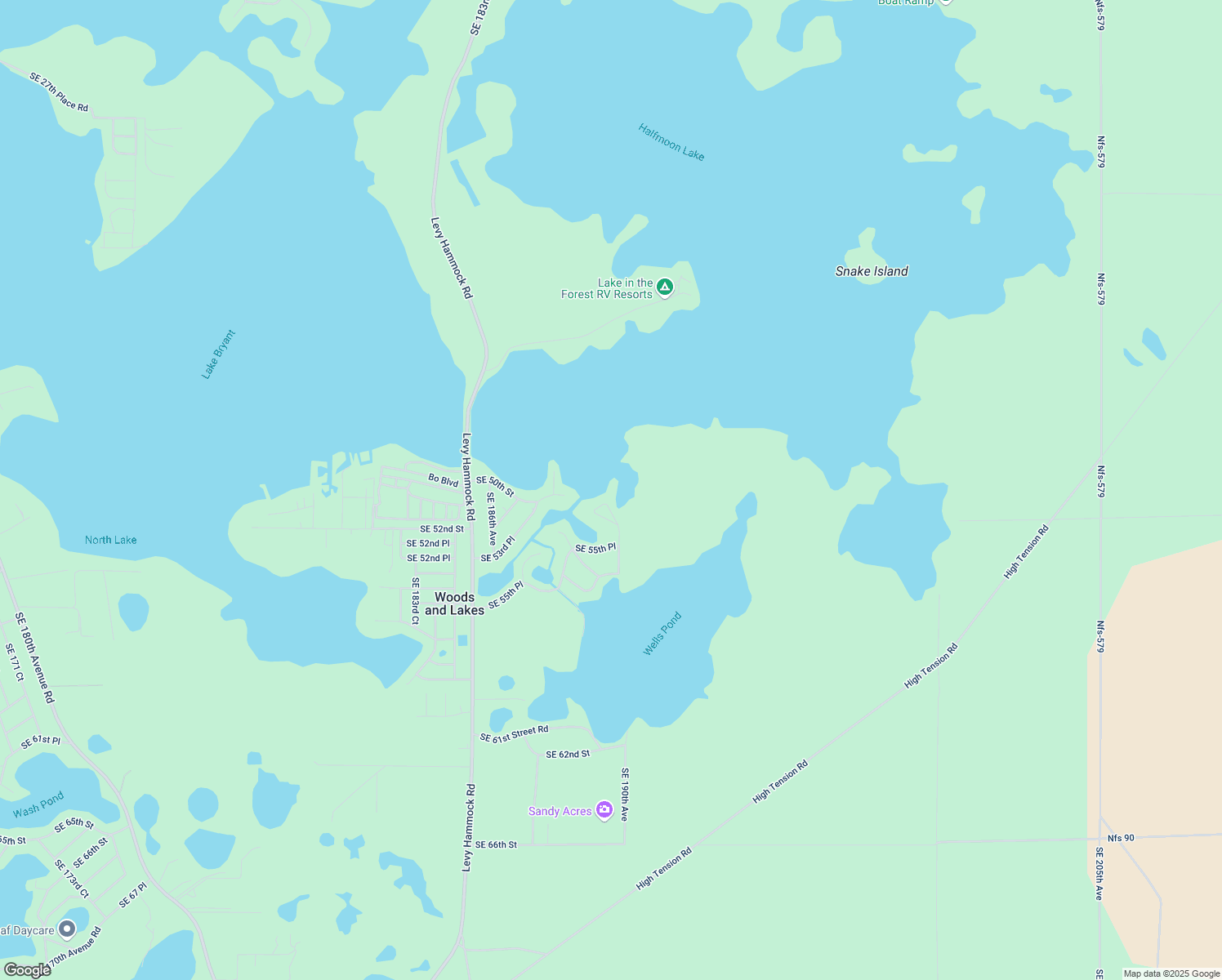 map of restaurants, bars, coffee shops, grocery stores, and more near 18955 Southeast 51st Street in Ocklawaha