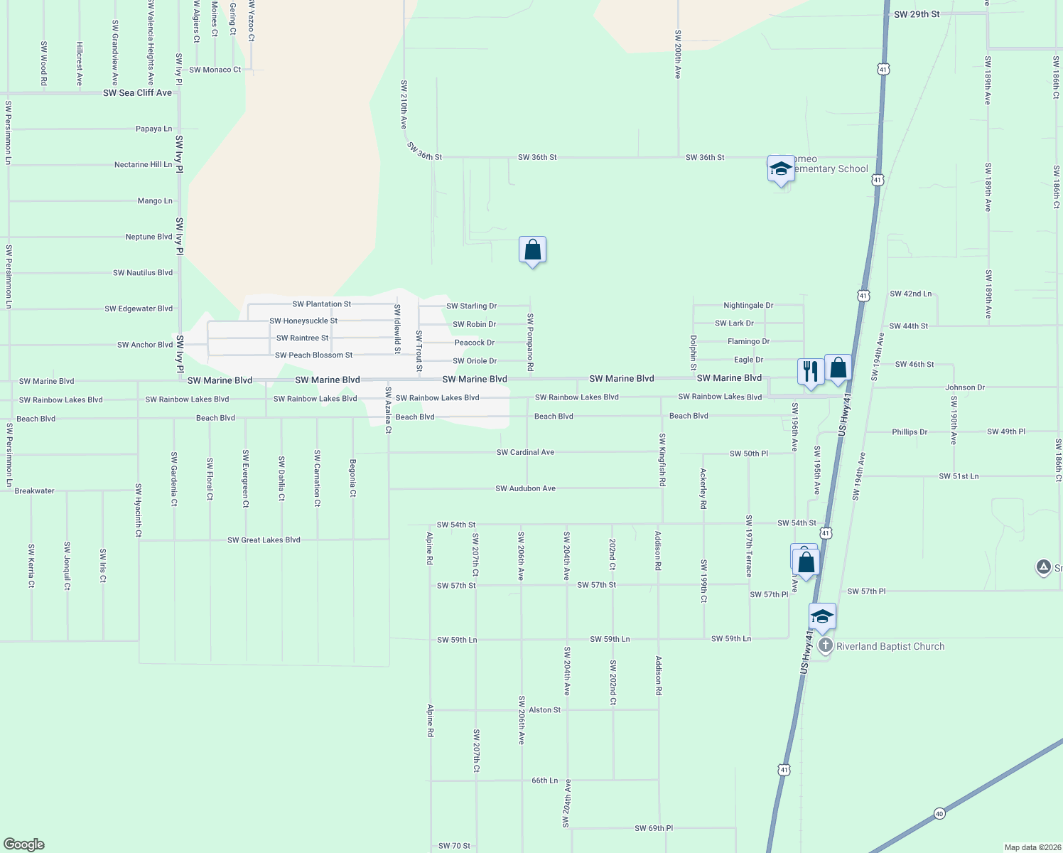 map of restaurants, bars, coffee shops, grocery stores, and more near 4141 Southwest Sailfish Road in Dunnellon