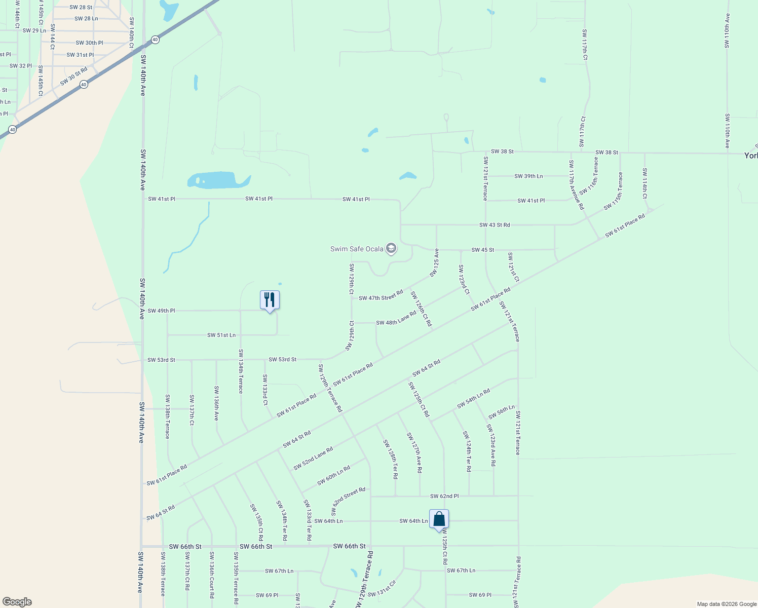 map of restaurants, bars, coffee shops, grocery stores, and more near 12810 Southwest 47th Street Road in Ocala