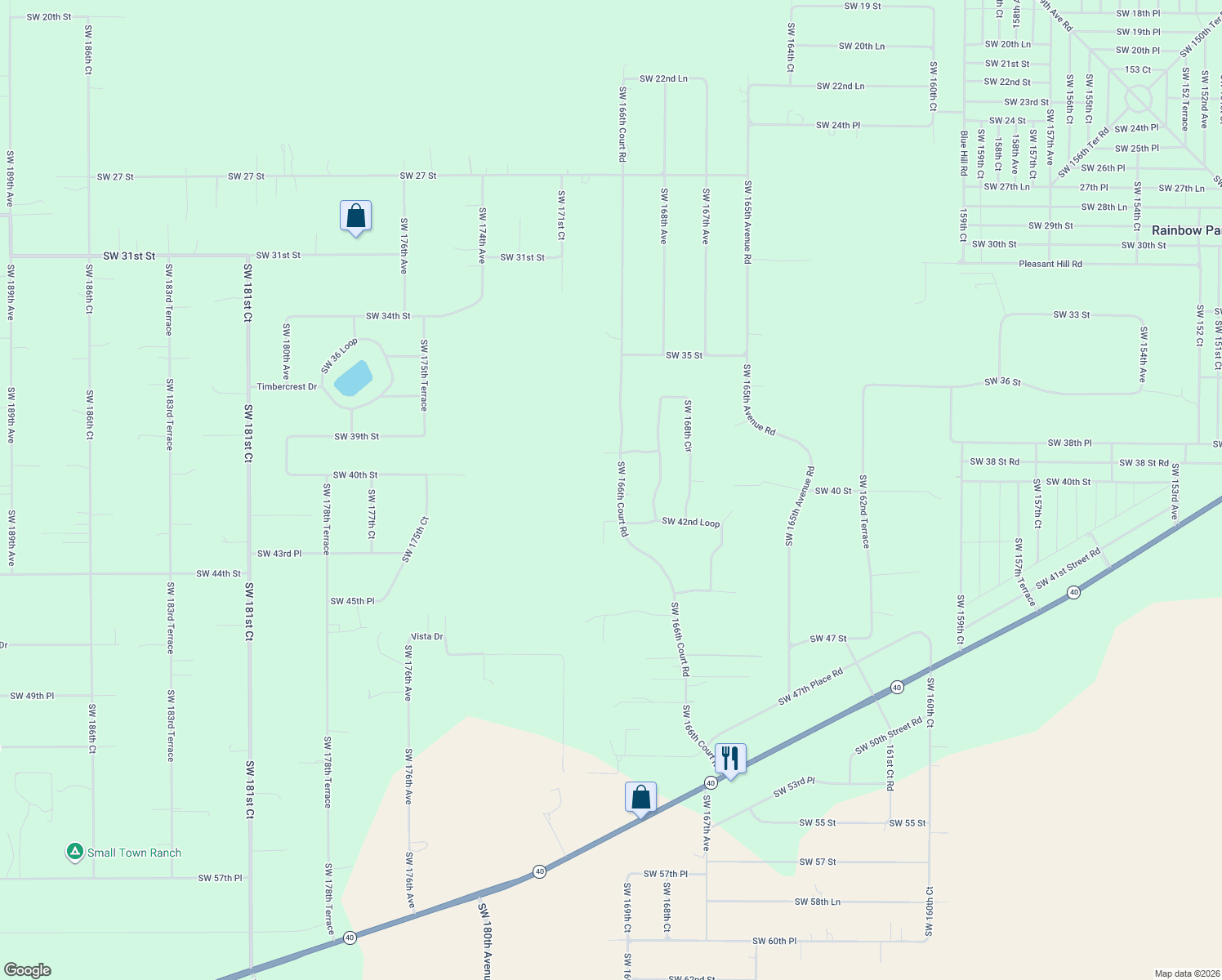 map of restaurants, bars, coffee shops, grocery stores, and more near 4090 Southwest 166th Court Road in Ocala