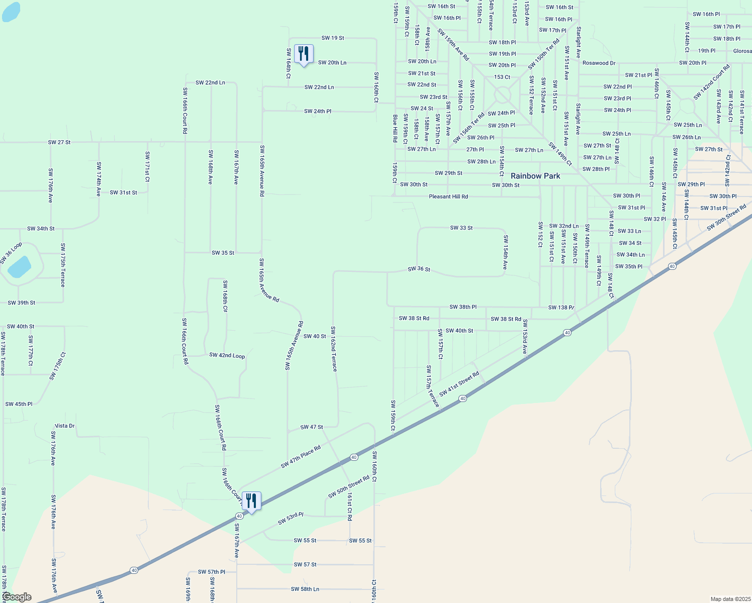 map of restaurants, bars, coffee shops, grocery stores, and more near 3888 Southwest 160th Avenue in Ocala
