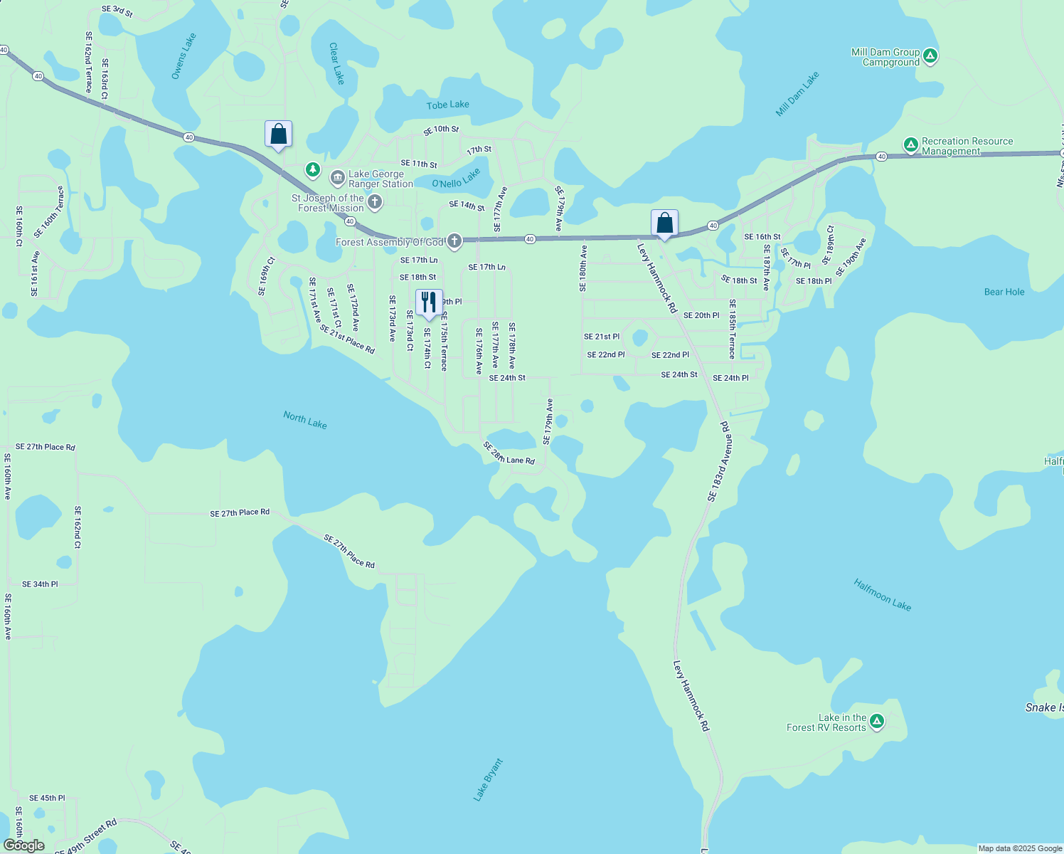map of restaurants, bars, coffee shops, grocery stores, and more near 2650 Southeast 179th Avenue in Silver Springs