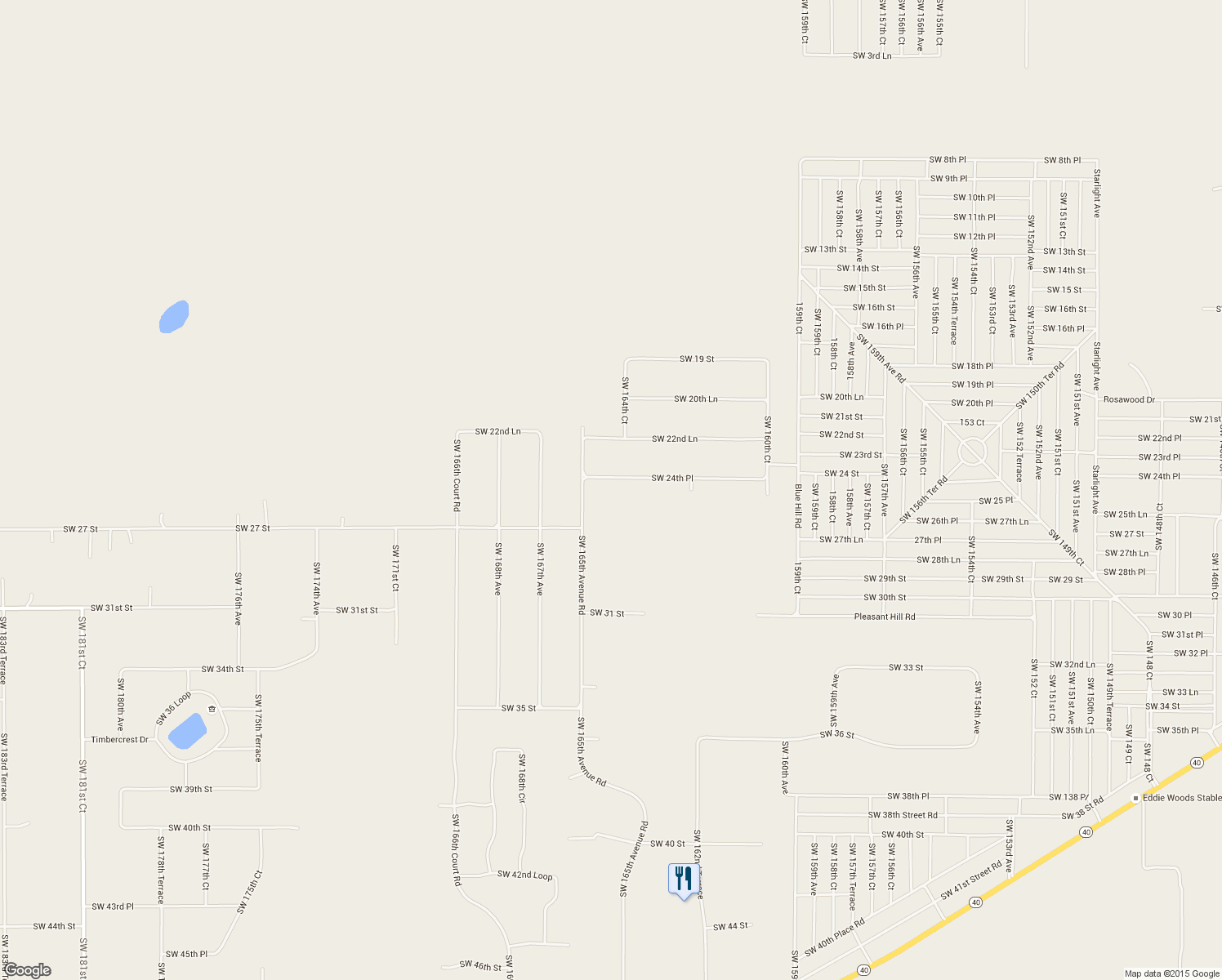 map of restaurants, bars, coffee shops, grocery stores, and more near 16478 Southwest 24th Place in Ocala