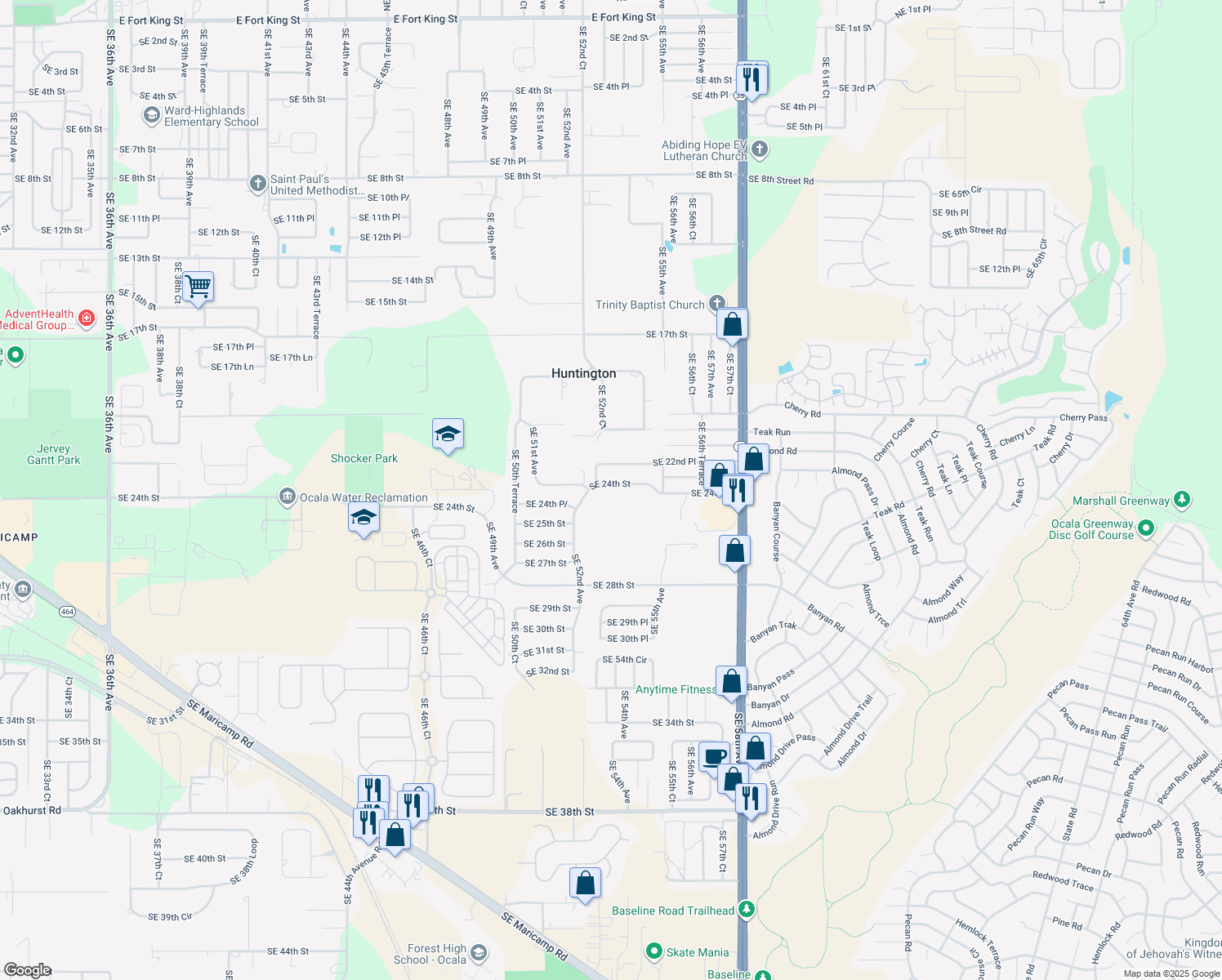 map of restaurants, bars, coffee shops, grocery stores, and more near 5360 Southeast 24th Street in Ocala