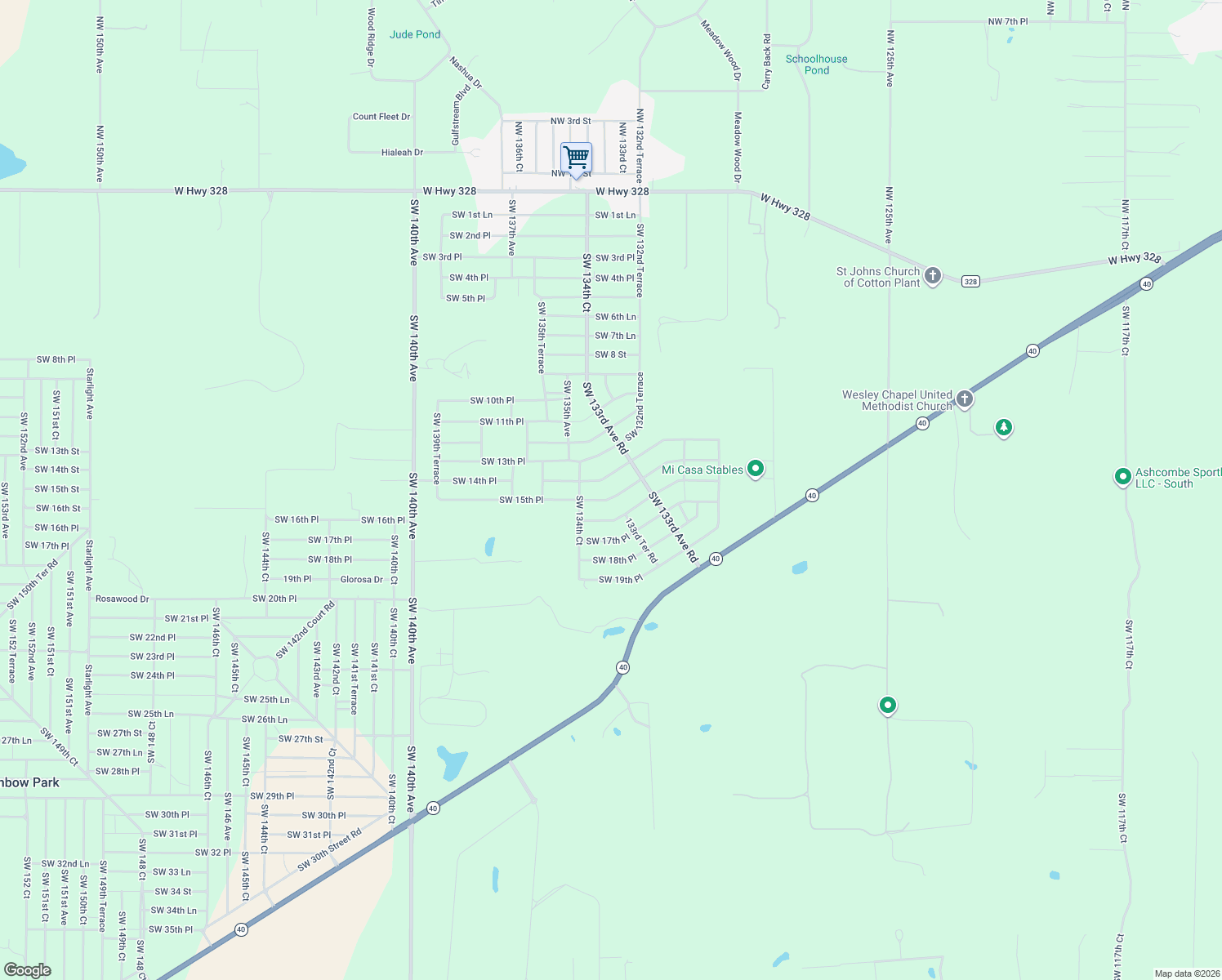 map of restaurants, bars, coffee shops, grocery stores, and more near 13361 Southwest 15th Street Road in Ocala
