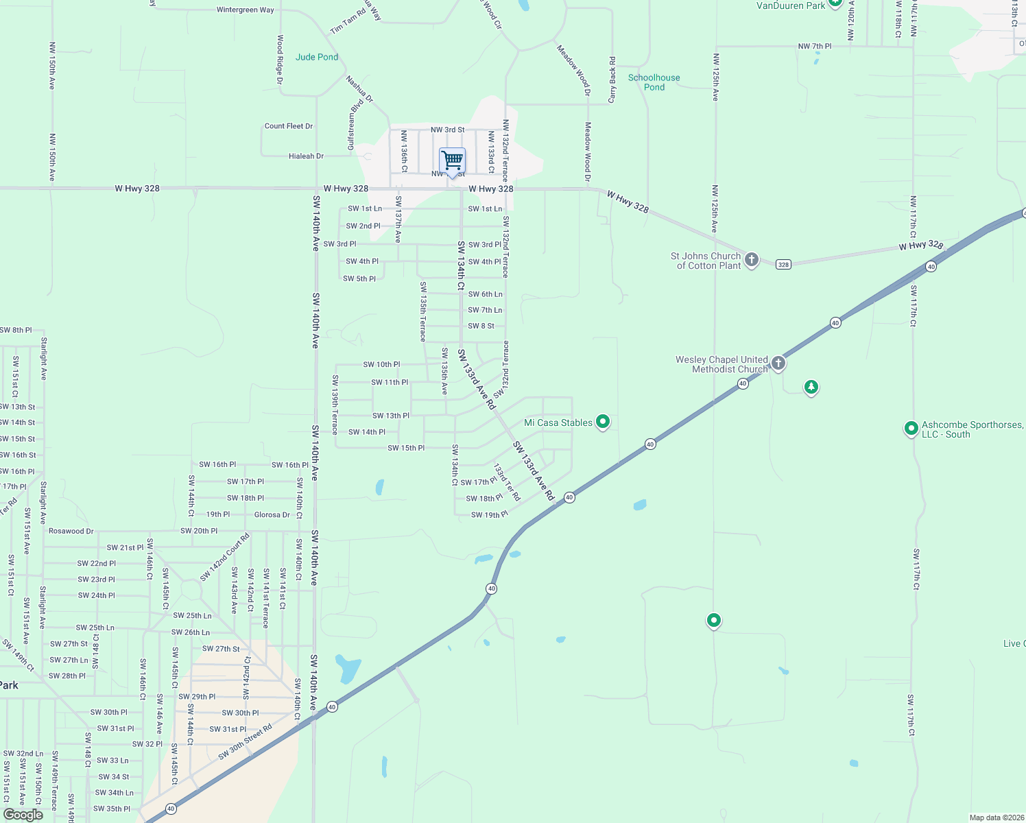 map of restaurants, bars, coffee shops, grocery stores, and more near 13250 Southwest 14th Street Road in Ocala
